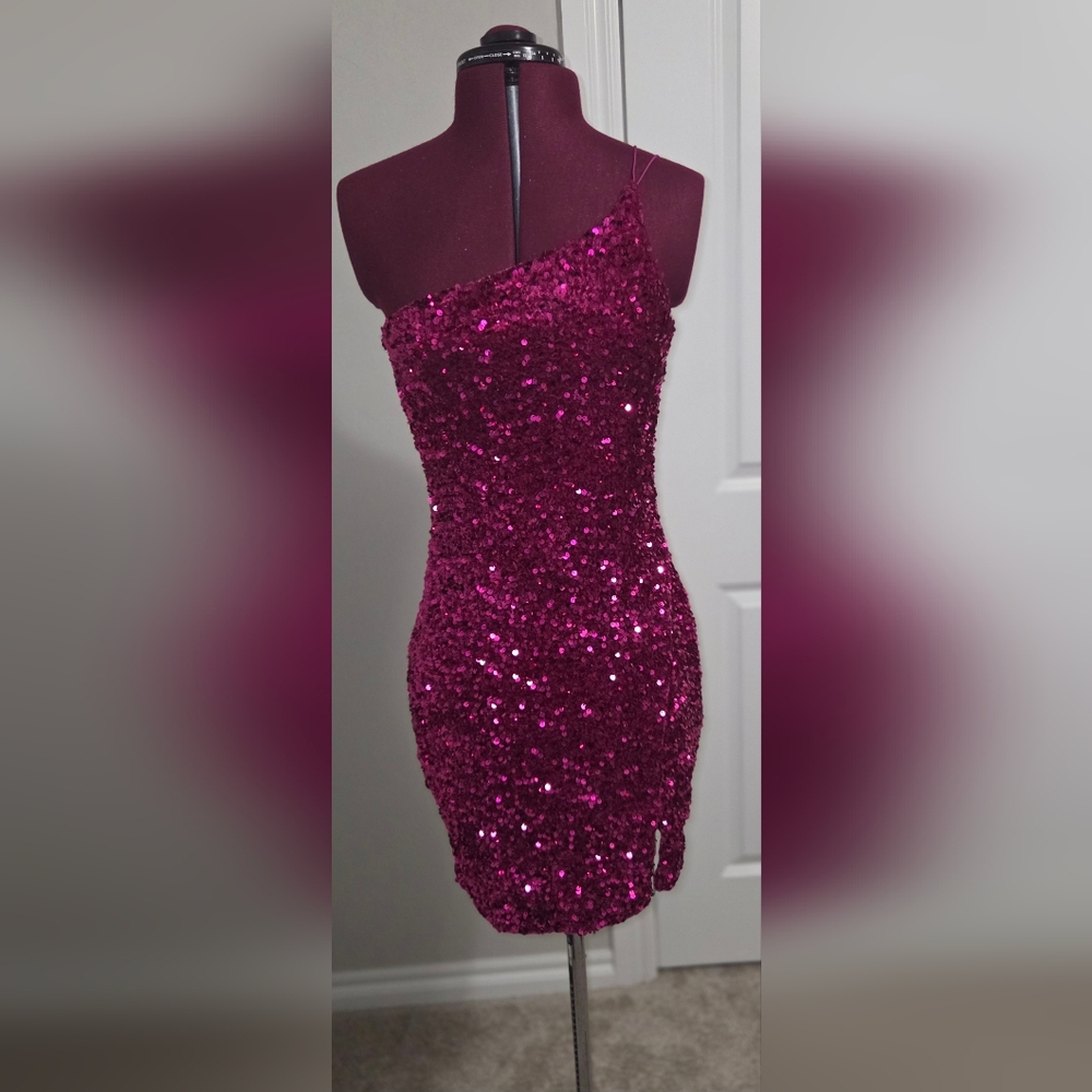 Pink Sequin One Shoulder Bodycon Dress